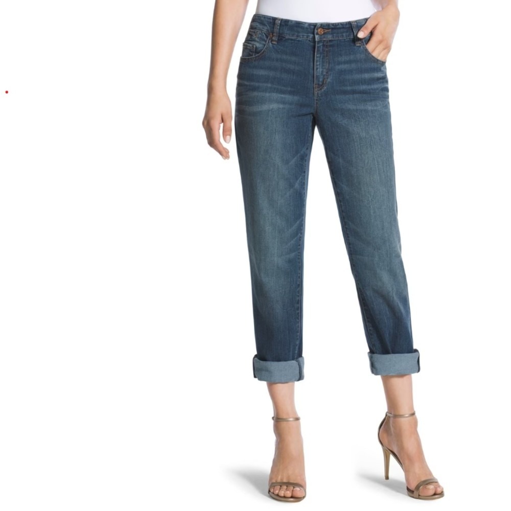 Chico's Platinumā So Slimming Girlfriend Jeans Women 1.5 Blue Excellent Regular